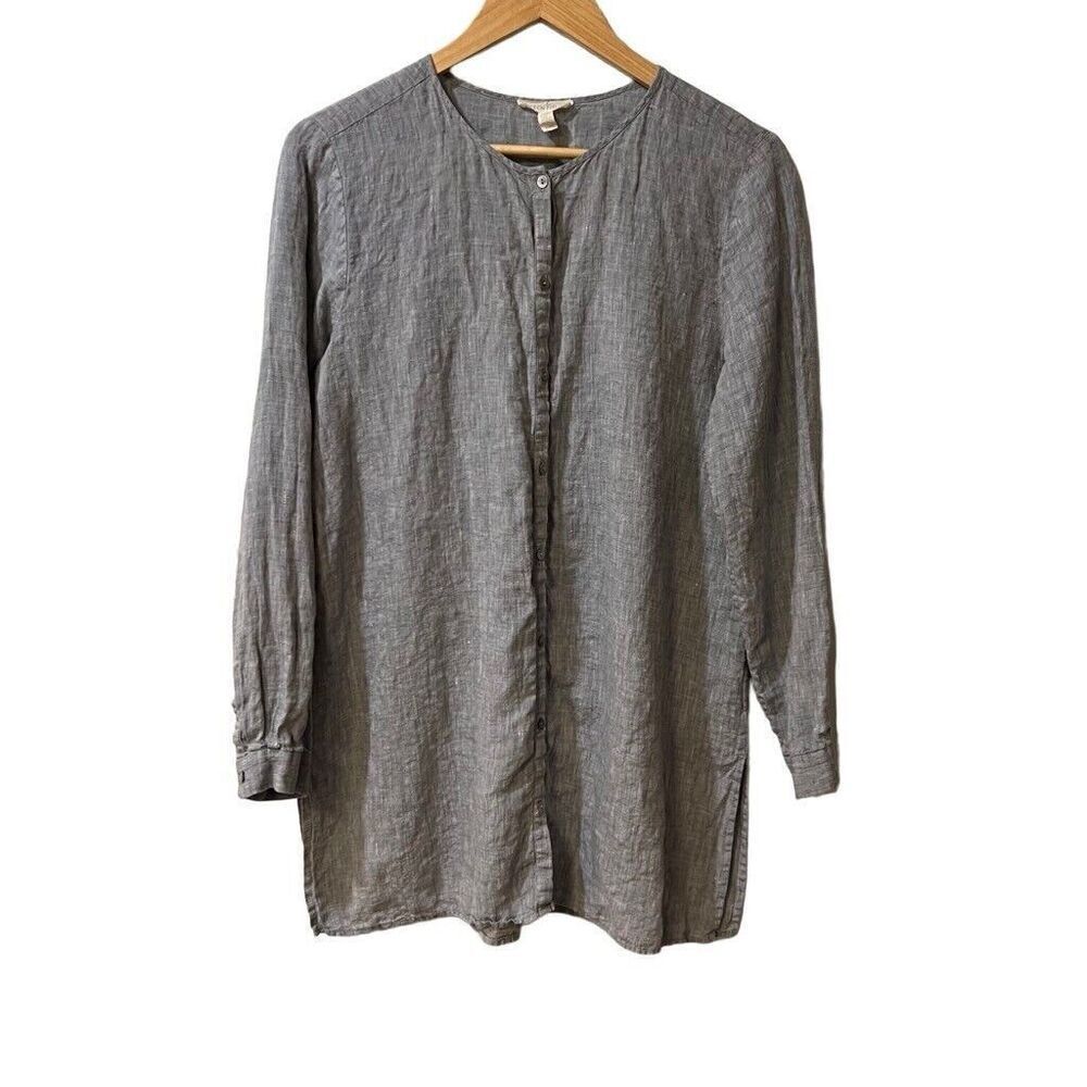 Eileen Fisher Gray Button-Down Linen Tunic